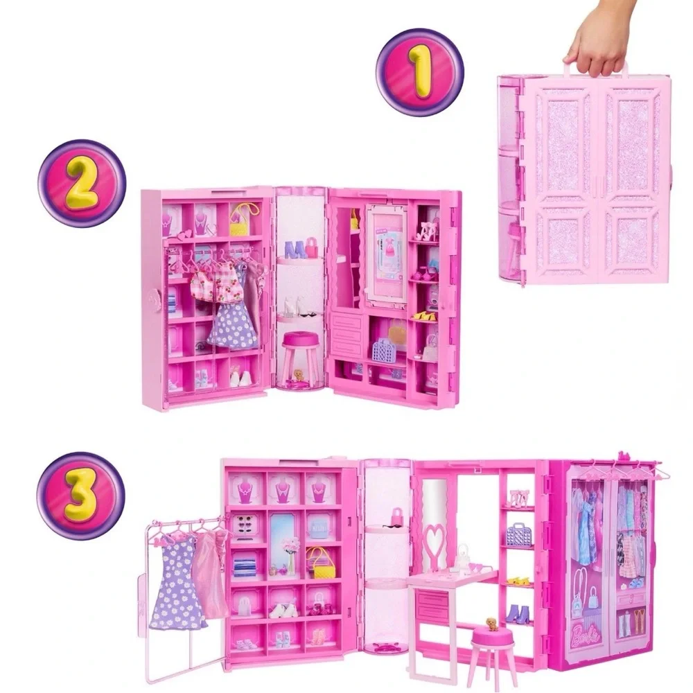 Barbie Dream Closet Toy Playset-Gift Pink Wardrobe 25+ Pieces Vanity Puppy